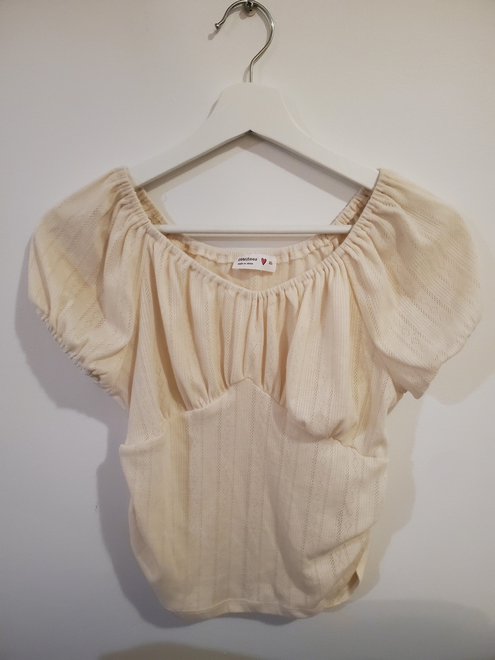 Cream Crop Top w/ Puff Sleeves (Size XL - Fits Very Small)